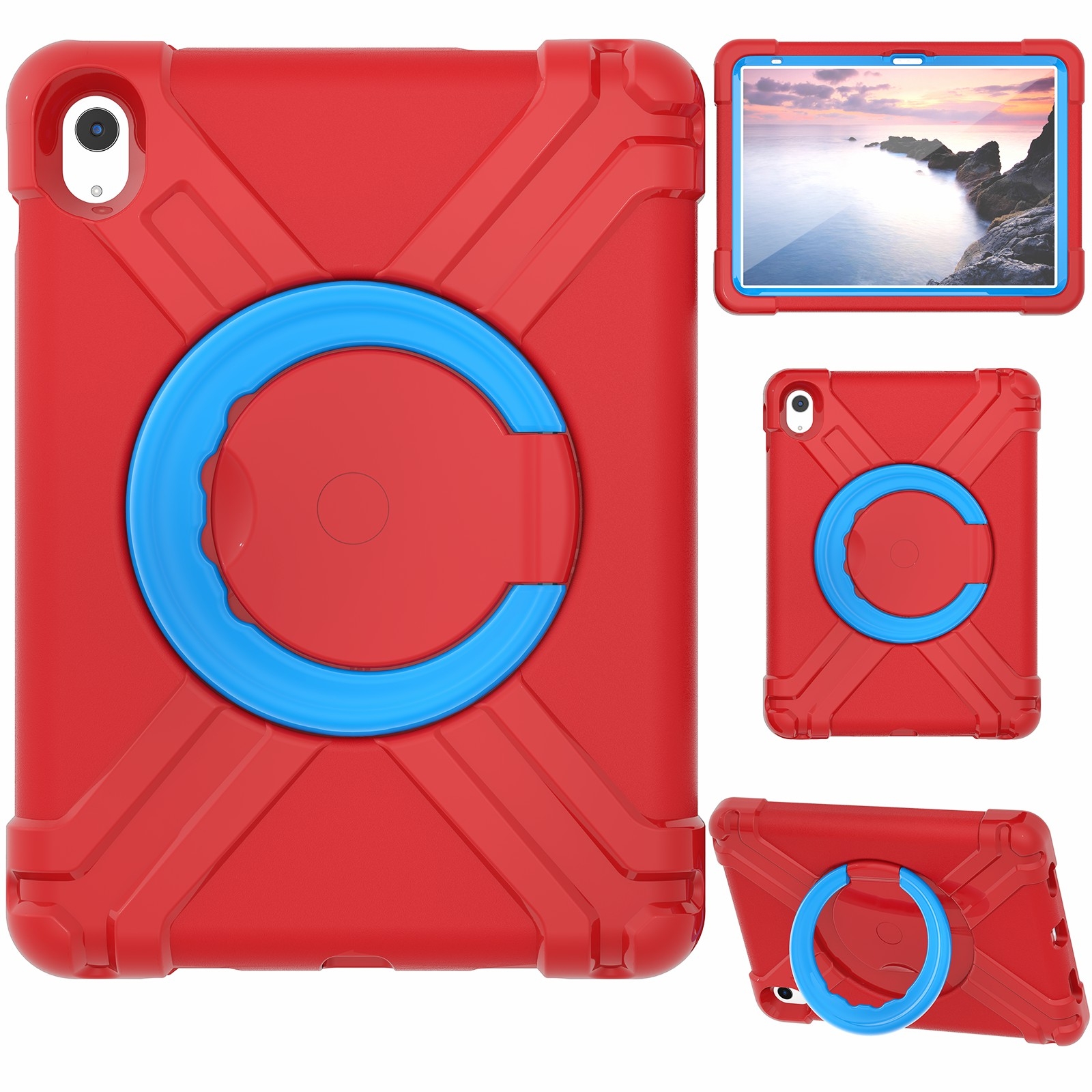 For iPad 2025 / 2022 EVA + PC Tablet Protective Case with 360 Rotating Bracket(Red+Blue) - Shopkiz.com