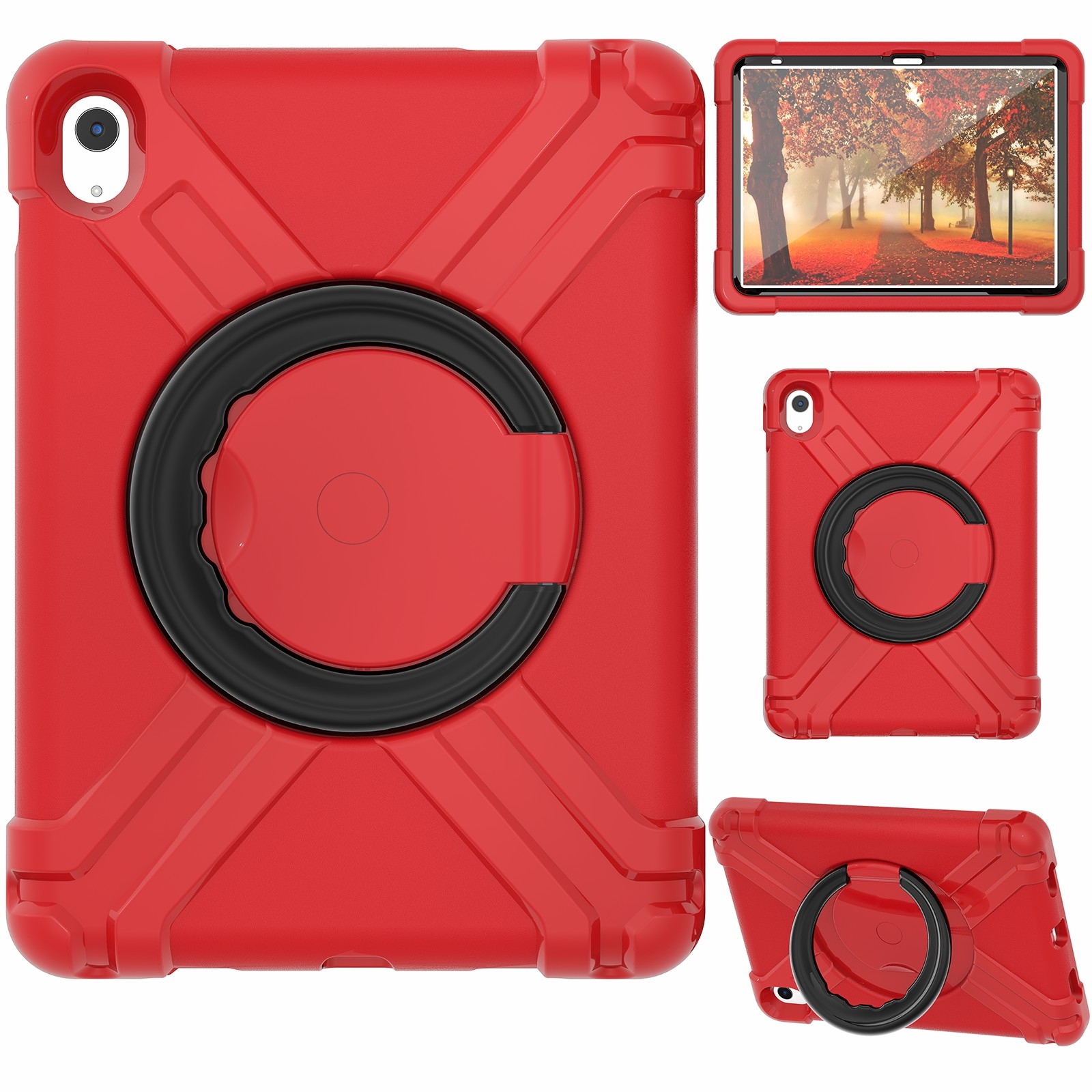 For iPad 2025 / 2022 EVA + PC Tablet Protective Case with 360 Rotating Bracket(Red+Black) - Shopkiz.com
