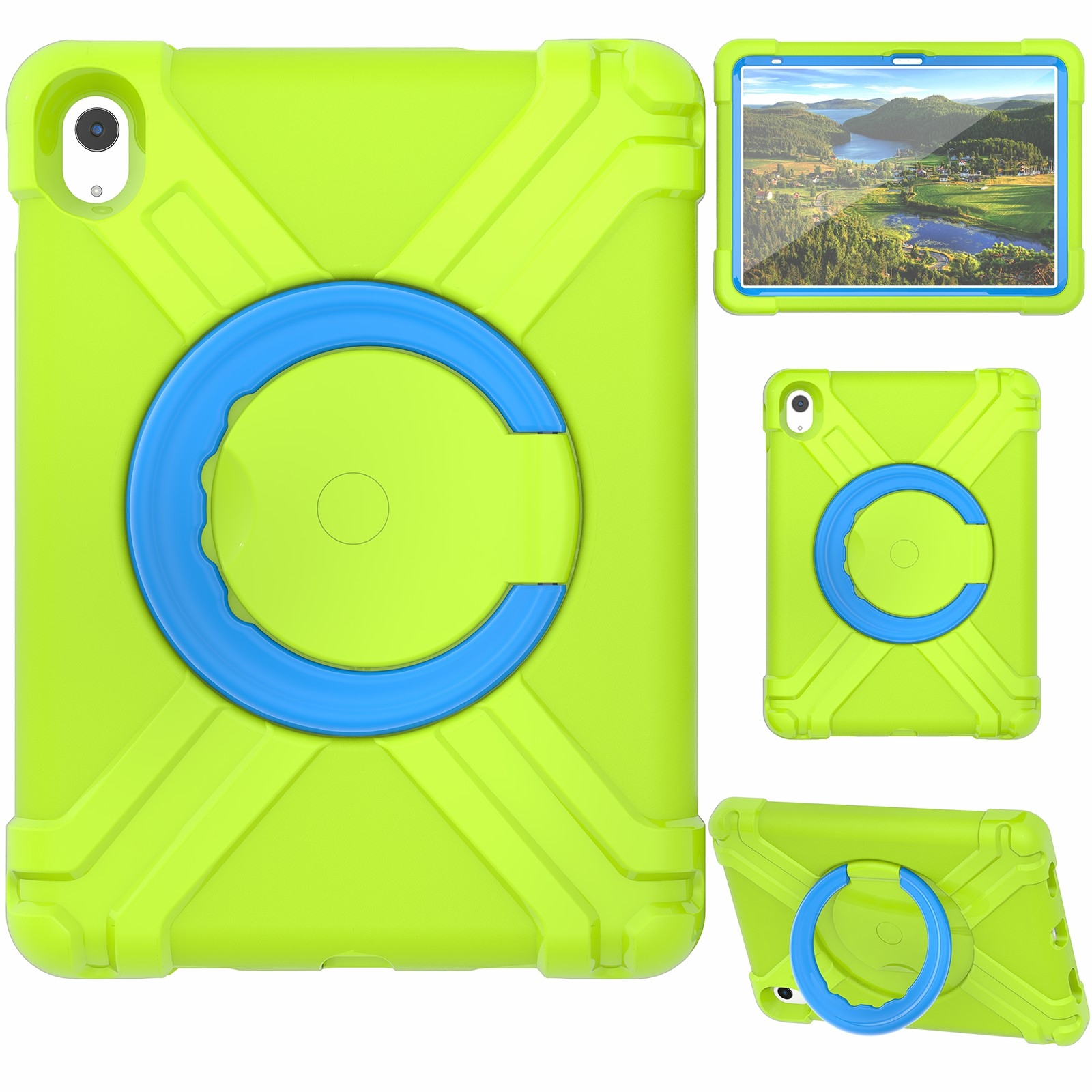 For iPad 2025 / 2022 EVA + PC Tablet Protective Case with 360 Rotating Bracket(Grass Green+Blue) - Shopkiz.com