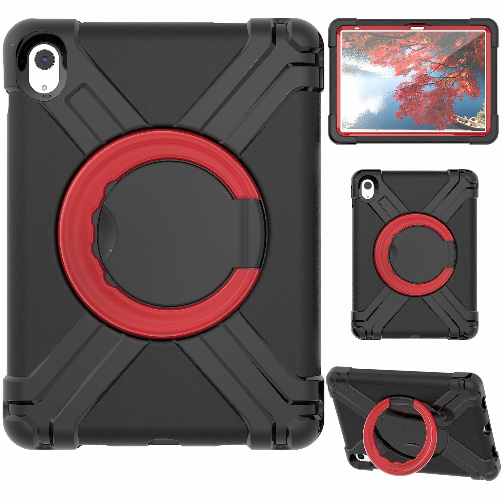 For iPad 2025 / 2022 EVA + PC Tablet Protective Case with 360 Rotating Bracket(Black+Red) - Shopkiz.com