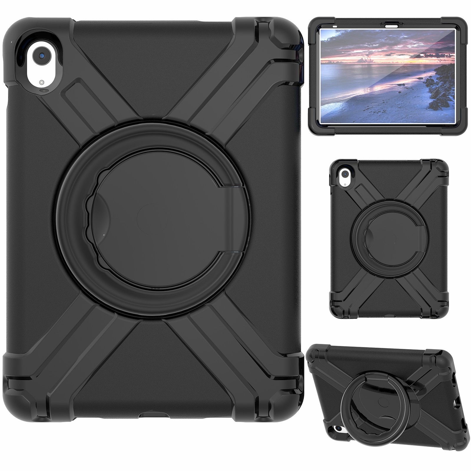 For iPad 2025 / 2022 EVA + PC Tablet Protective Case with 360 Rotating Bracket(Black+Black) - Shopkiz.com