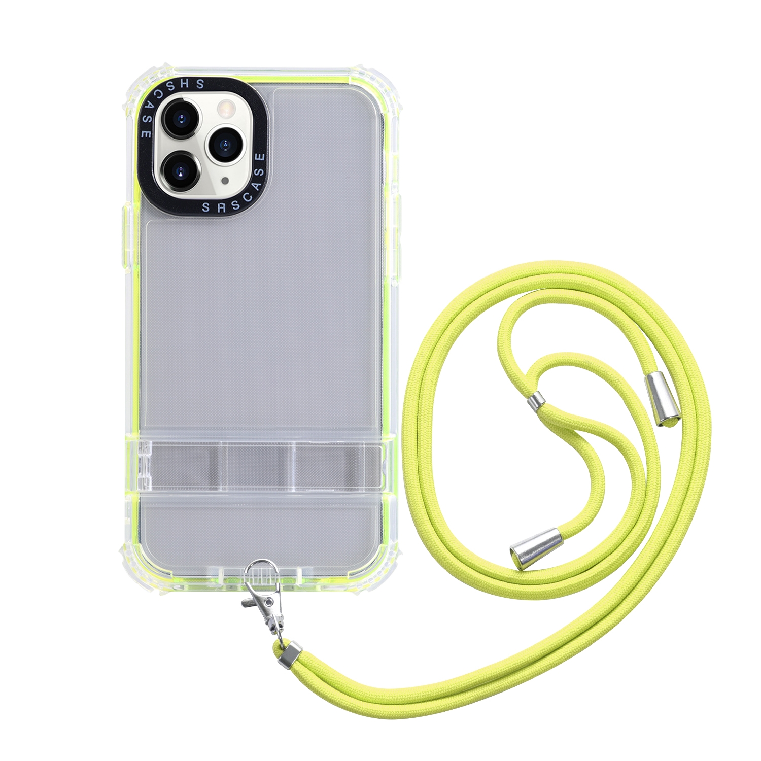 For iPhone 15 Pro 2 in 1 360 Invisible Holder Cross-body Rope Phone Case(Yellow) - Shopkiz.com