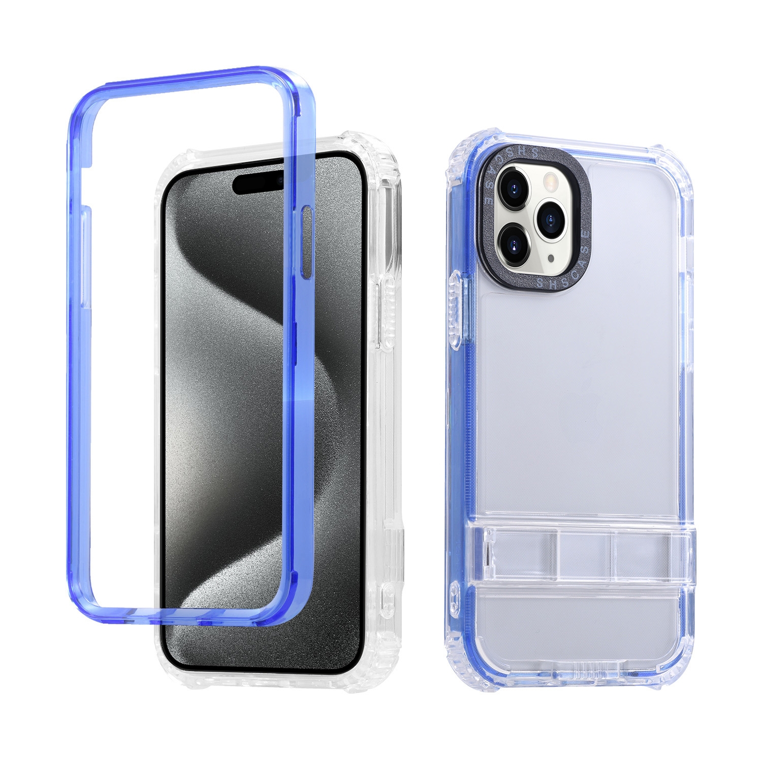 For iPhone 15 Pro Max 2 in 1 360 Invisible Holder Phone Case(Dark Blue) - Shopkiz.com