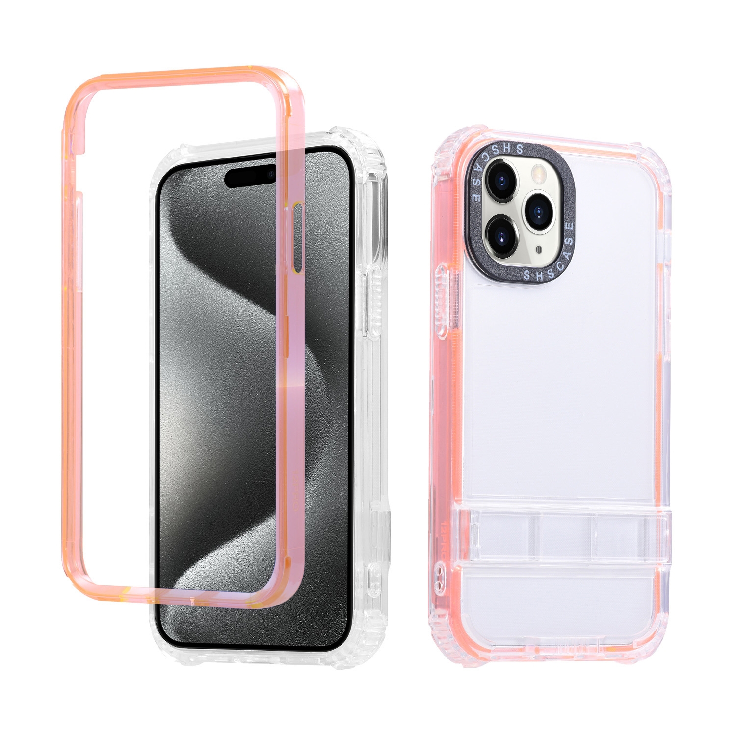For iPhone 15 Pro 2 in 1 360 Invisible Holder Phone Case(Orange) - Shopkiz.com