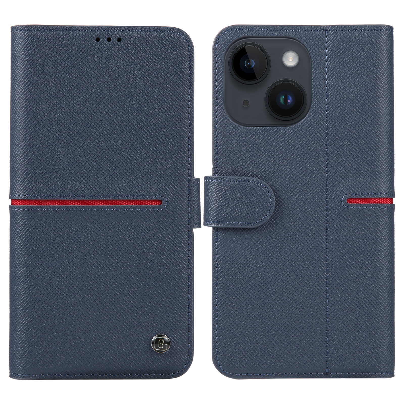 For iPhone 14 GEBEI Top-grain Horizontal Flip Leather Phone Case(Blue) - Shopkiz.com