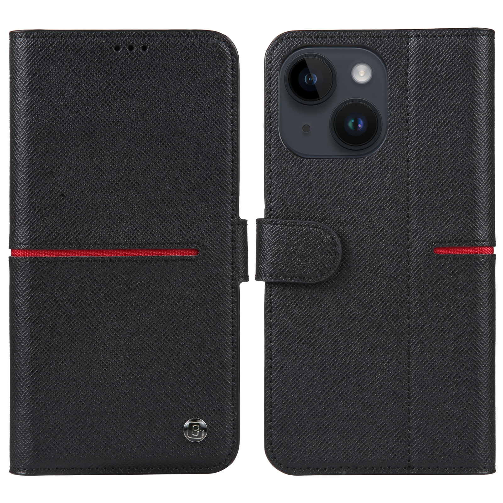 For iPhone 14 Plus GEBEI Top-grain Horizontal Flip Leather Phone Case(Black) - Shopkiz.com