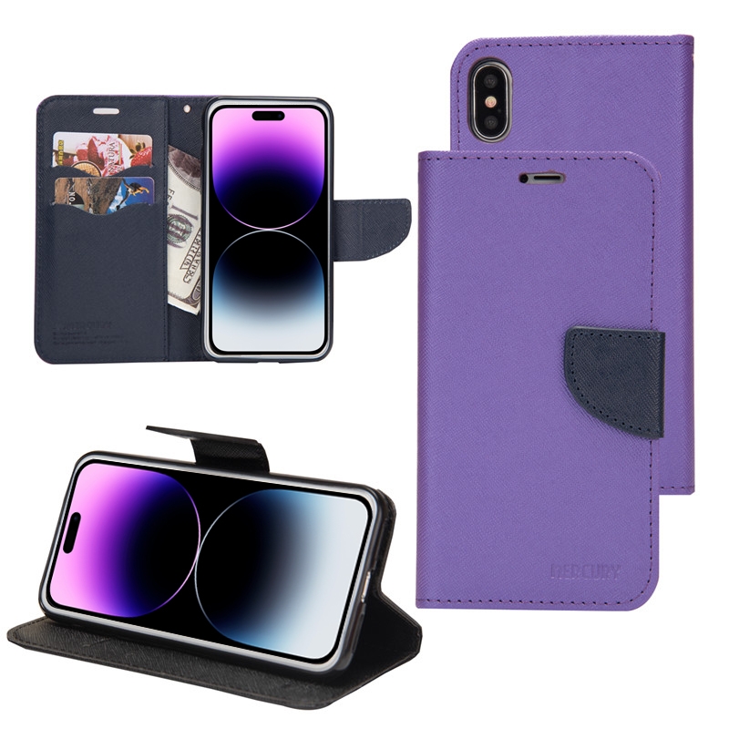 For iPhone 14 Pro Mercury Contrast Color Splicing Leather Phone Case(Purple) - Shopkiz.com
