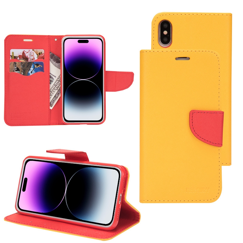 For iPhone 13 Pro Max Mercury Contrast Color Splicing Leather Phone Case(Yellow) - Shopkiz.com