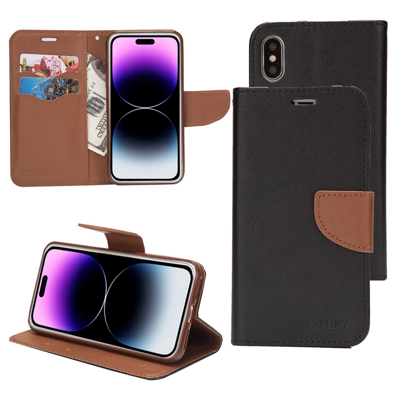For iPhone 12 / 12 Pro Mercury Contrast Color Splicing Leather Phone Case(Brown) - Shopkiz.com