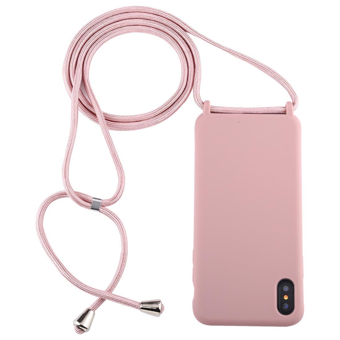 For iPhone X / XS Candy Color TPU Protective Case with Lanyard(Dark Pink) - Shopkiz.com