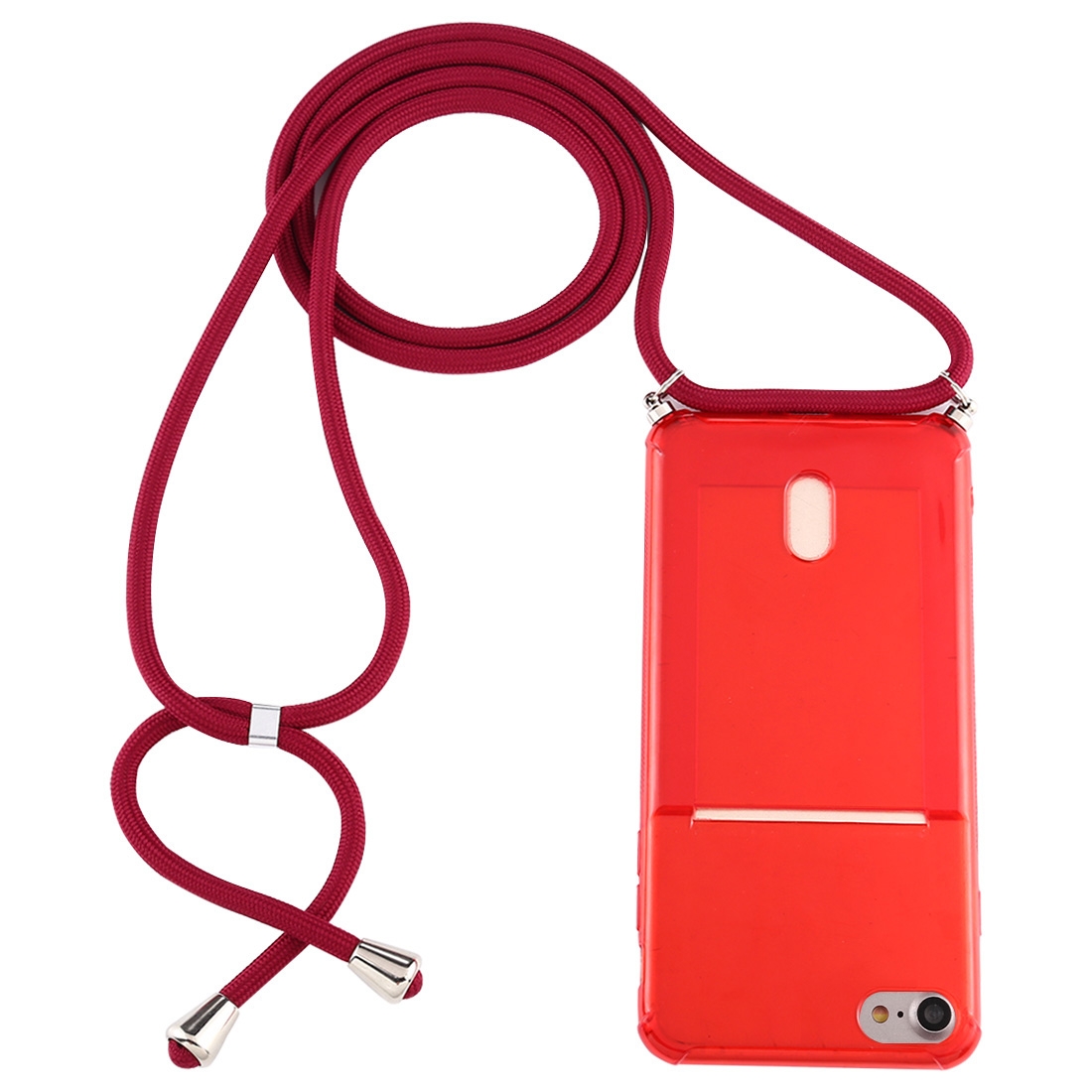 For iPhone 6s / 6 Transparent TPU Protective Case with Lanyard & Card Slot(Red) - Shopkiz.com