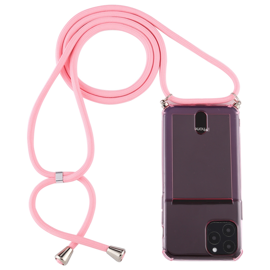 For iPhone 11 Pro Max Transparent TPU Protective Case with Lanyard & Card Slot(Pink) - Shopkiz.com