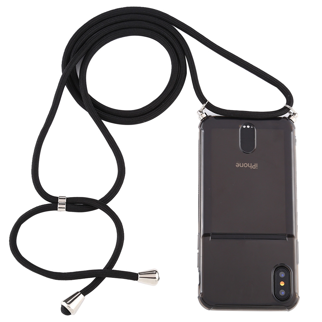 For iPhone XS Max Transparent TPU Protective Case with Lanyard & Card Slot(Black) - Shopkiz.com