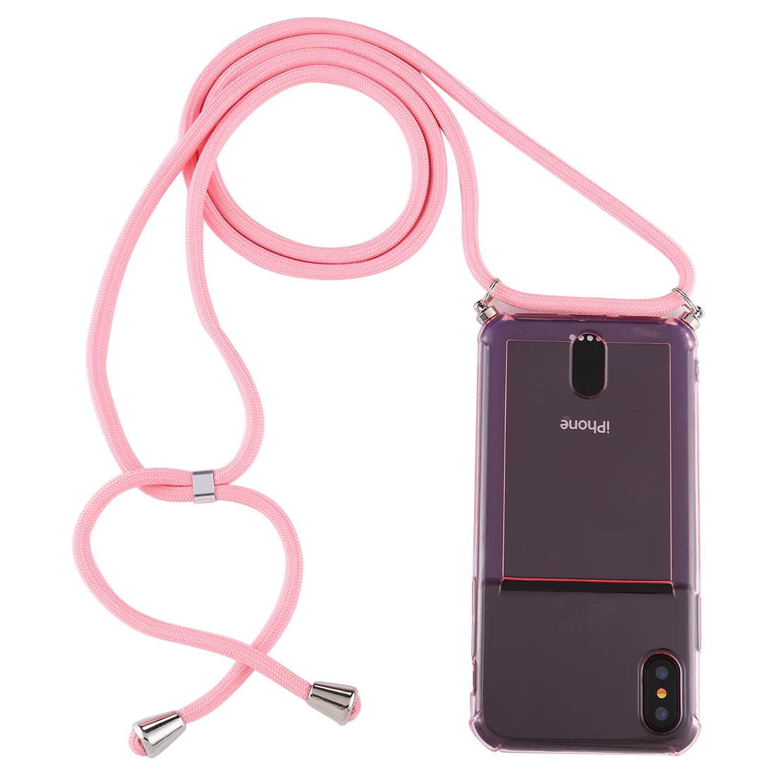 For iPhone XS Max Transparent TPU Protective Case with Lanyard & Card Slot(Pink) - Shopkiz.com