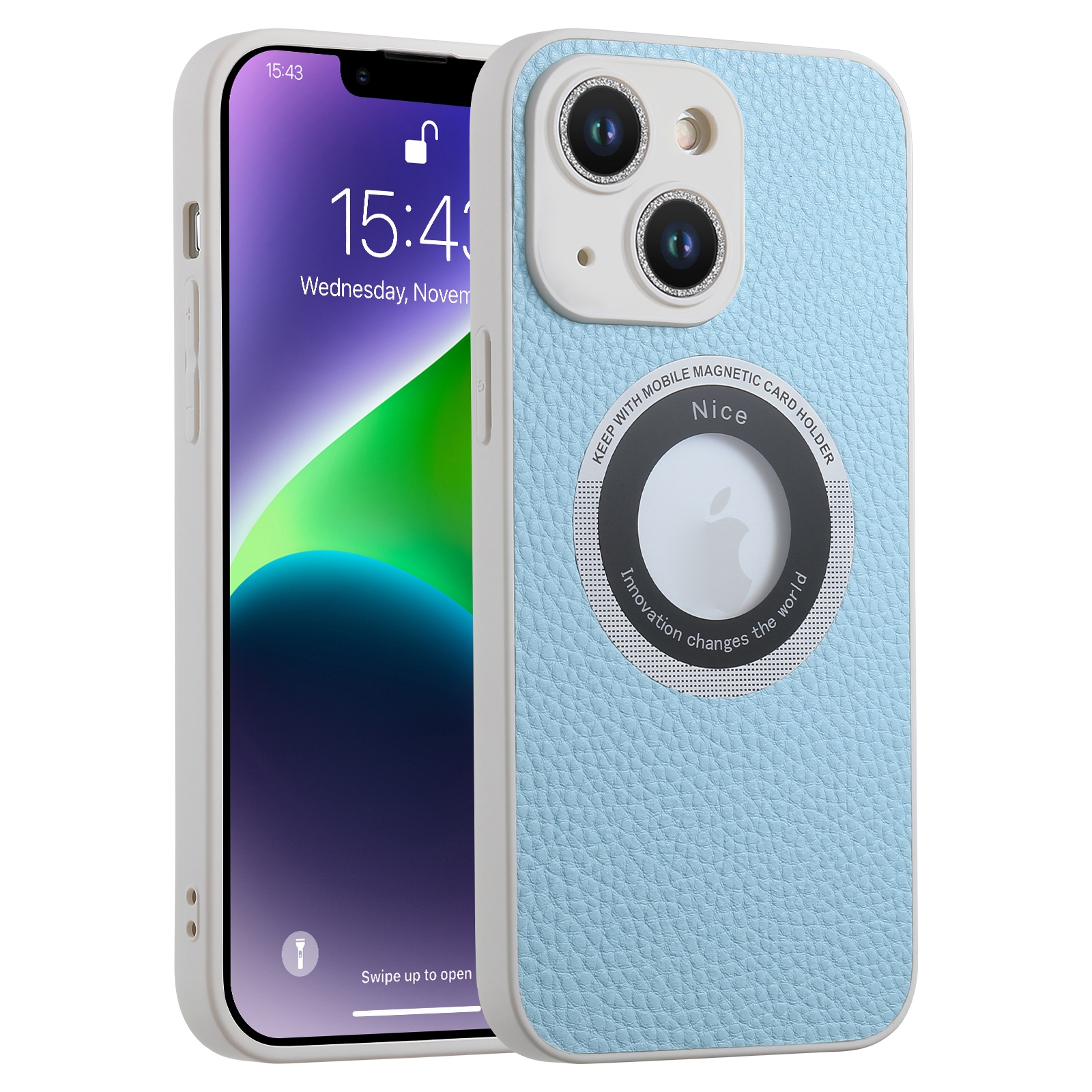 For iPhone 14 Plus Glitter Lens MagSafe Magnetic Phone Case(Light Blue) - Shopkiz.com