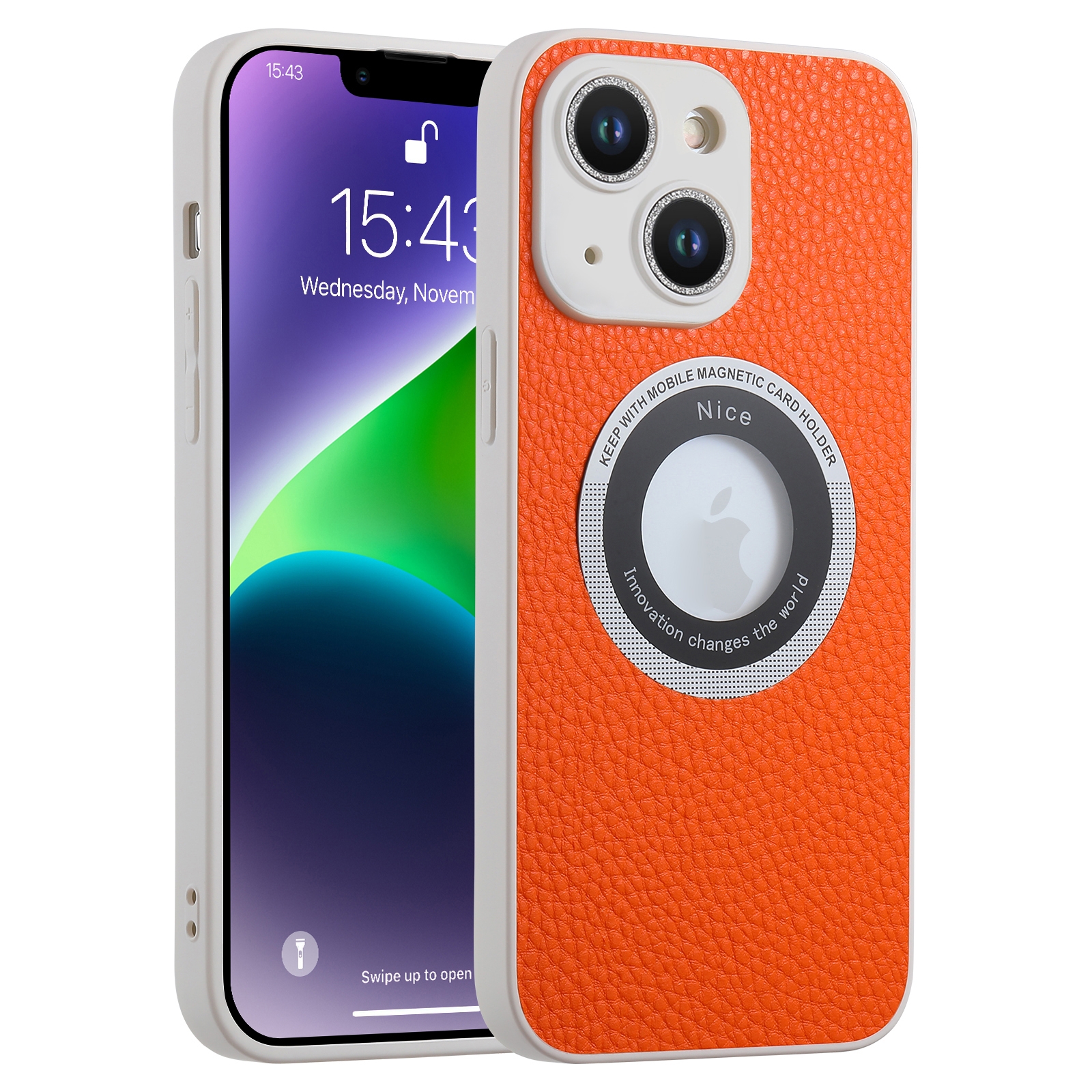 For iPhone 14 Plus Glitter Lens MagSafe Magnetic Phone Case(Orange) - Shopkiz.com