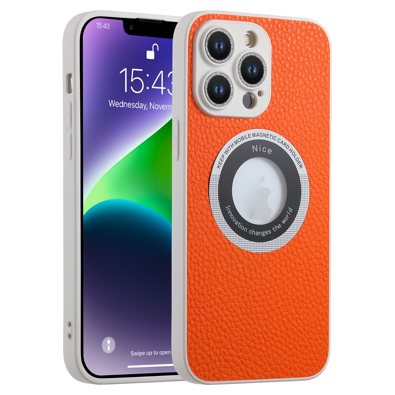 For iPhone 12 Pro Max Glitter Lens MagSafe Magnetic Phone Case(Orange) - Shopkiz.com