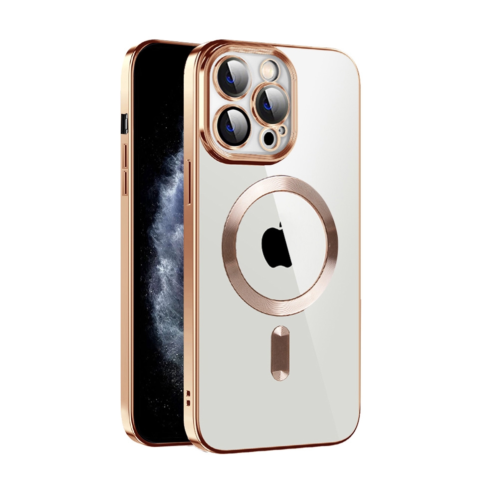 For iPhone 11 CD Texture Plating TPU MagSafe Phone Case with Lens Film(Brown) - Shopkiz.com