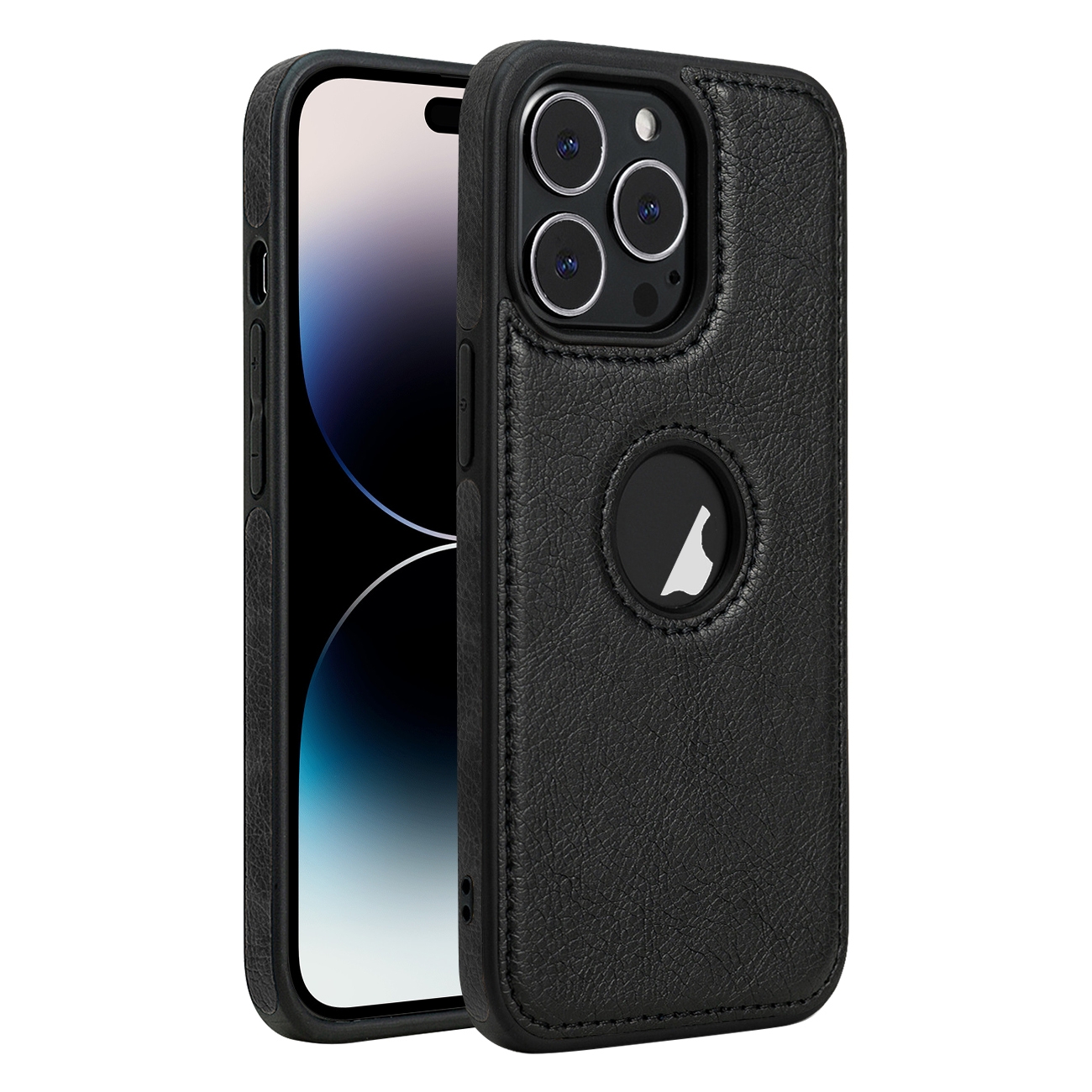 For iPhone 14 Pro Leather Texture Stitching Phone Case(Black) - Shopkiz.com