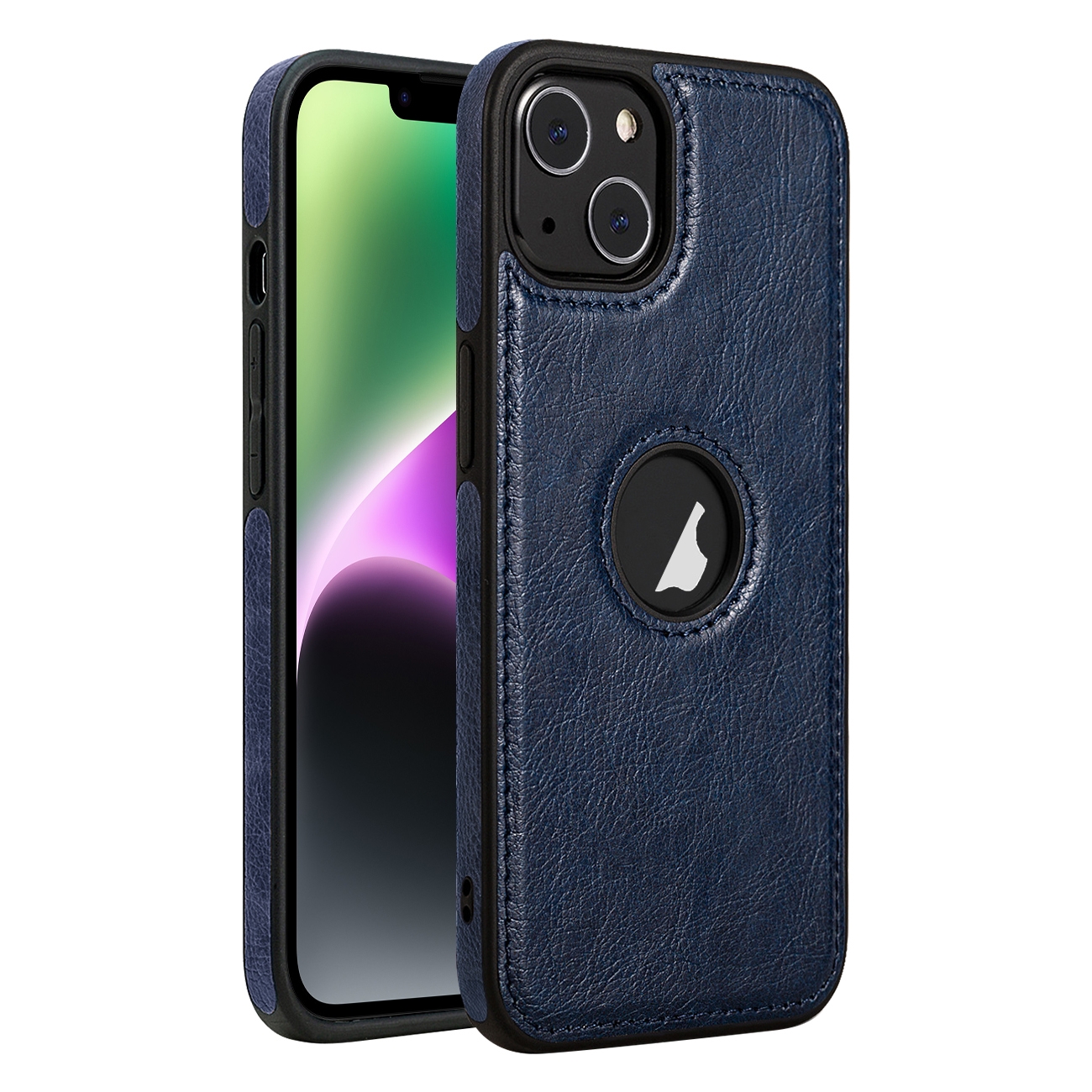 For iPhone 14 Leather Texture Stitching Phone Case(Blue) - Shopkiz.com