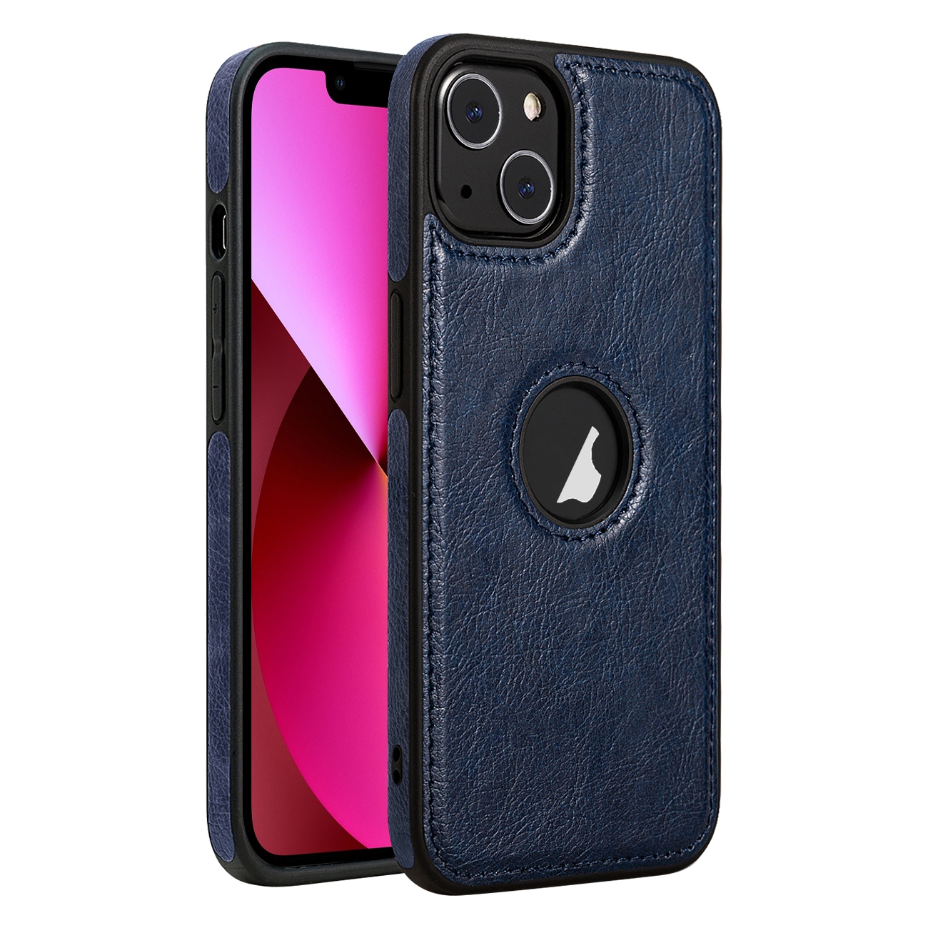 For iPhone 13 Leather Texture Stitching Phone Case(Blue) - Shopkiz.com