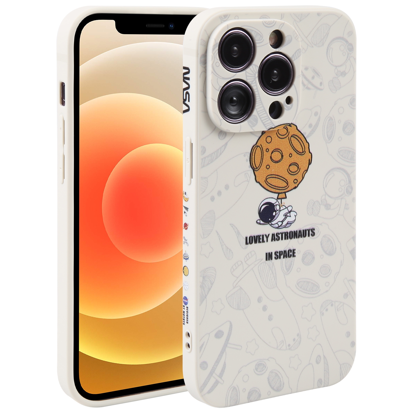 For iPhone 12 Astronaut Pattern Silicone Straight Edge Phone Case(Lovely Astronaut-White) - Shopkiz.com