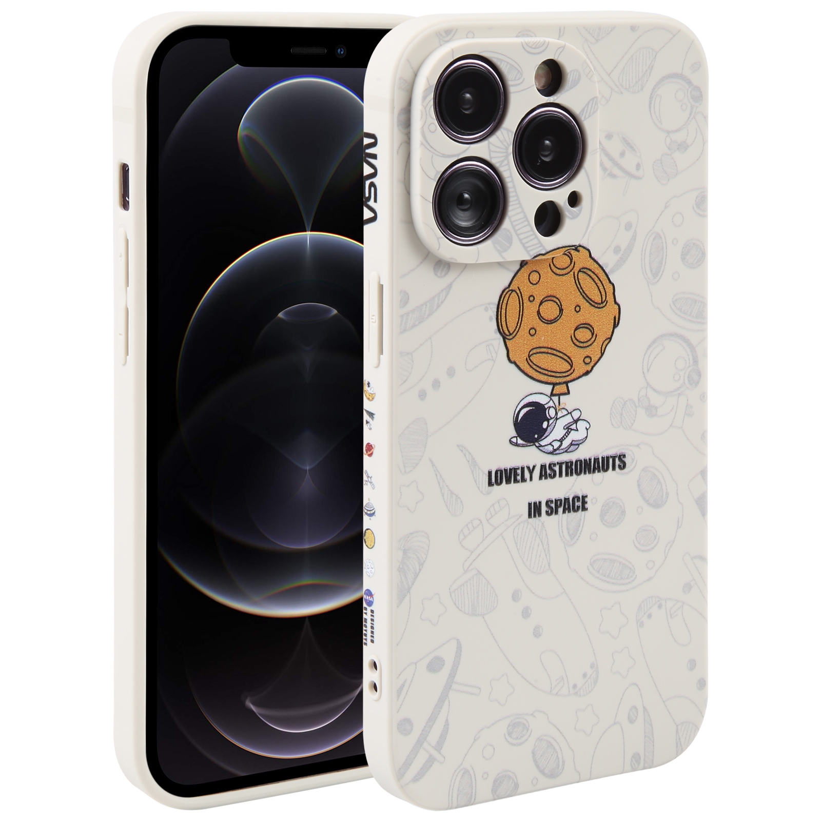 For iPhone 12 Pro Astronaut Pattern Silicone Straight Edge Phone Case(Lovely Astronaut-White) - Shopkiz.com