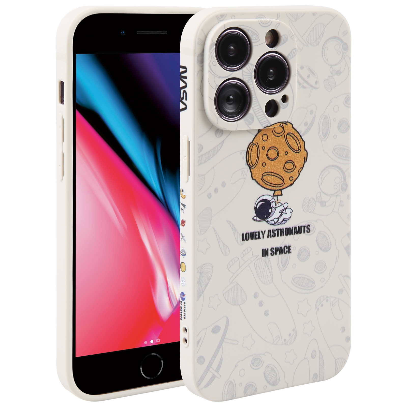 For iPhone SE 2022 / 2020 / 7 / 8 Astronaut Pattern Silicone Straight Edge Phone Case(Lovely Astronaut-White) - Shopkiz.com