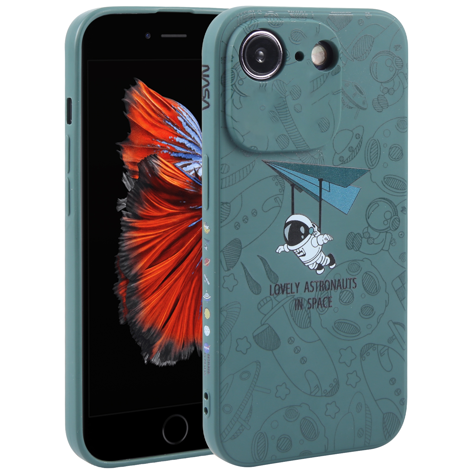For iPhone 6 Plus / 6s Plus Astronaut Pattern Silicone Straight Edge Phone Case(Lovely Astronaut-Green) - Shopkiz.com