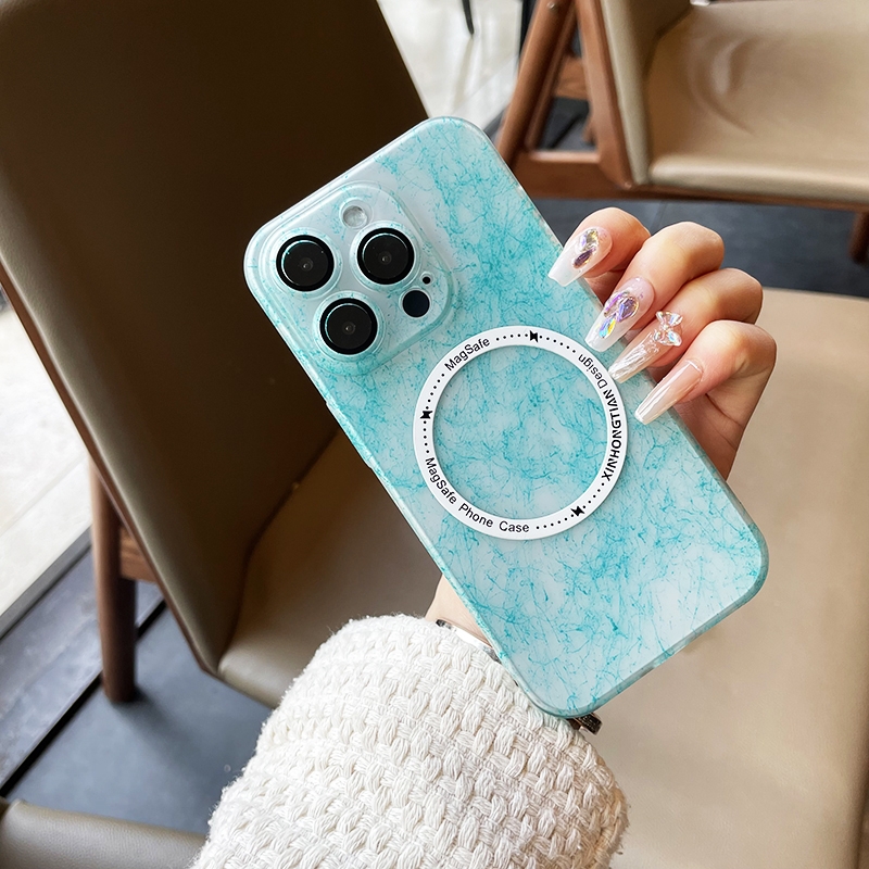 For iPhone 12 Pro Max Silk Ink Pattern MagSafe PC Phone Case(Blue) - Shopkiz.com