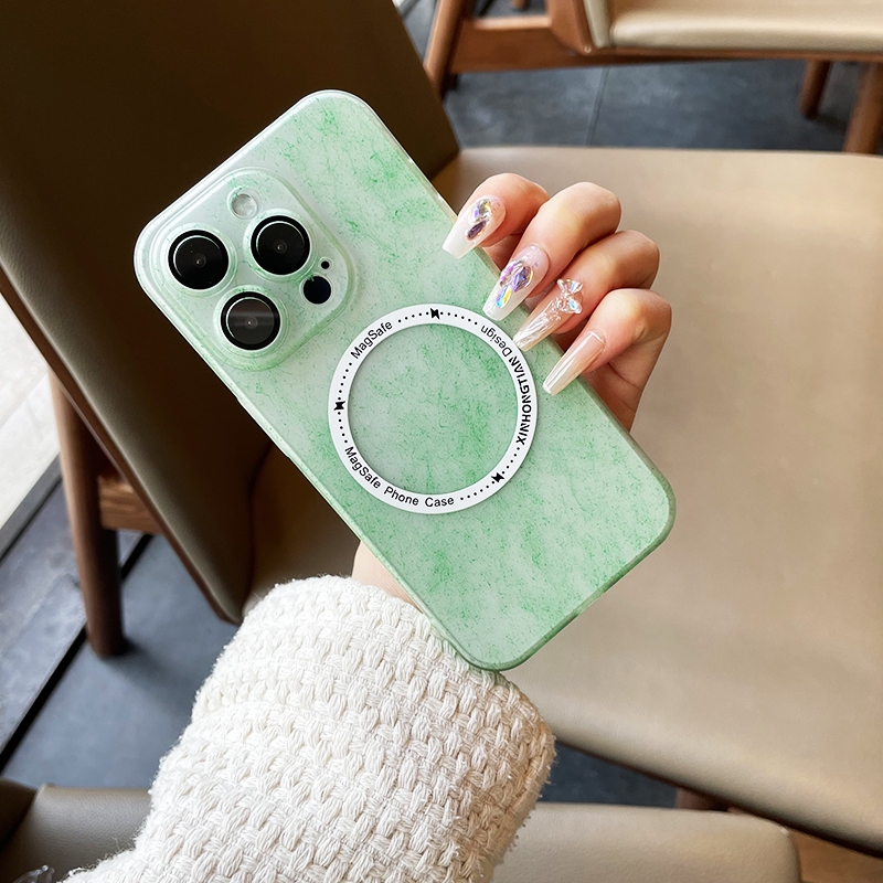 For iPhone 12 Silk Ink Pattern MagSafe PC Phone Case(Green) - Shopkiz.com