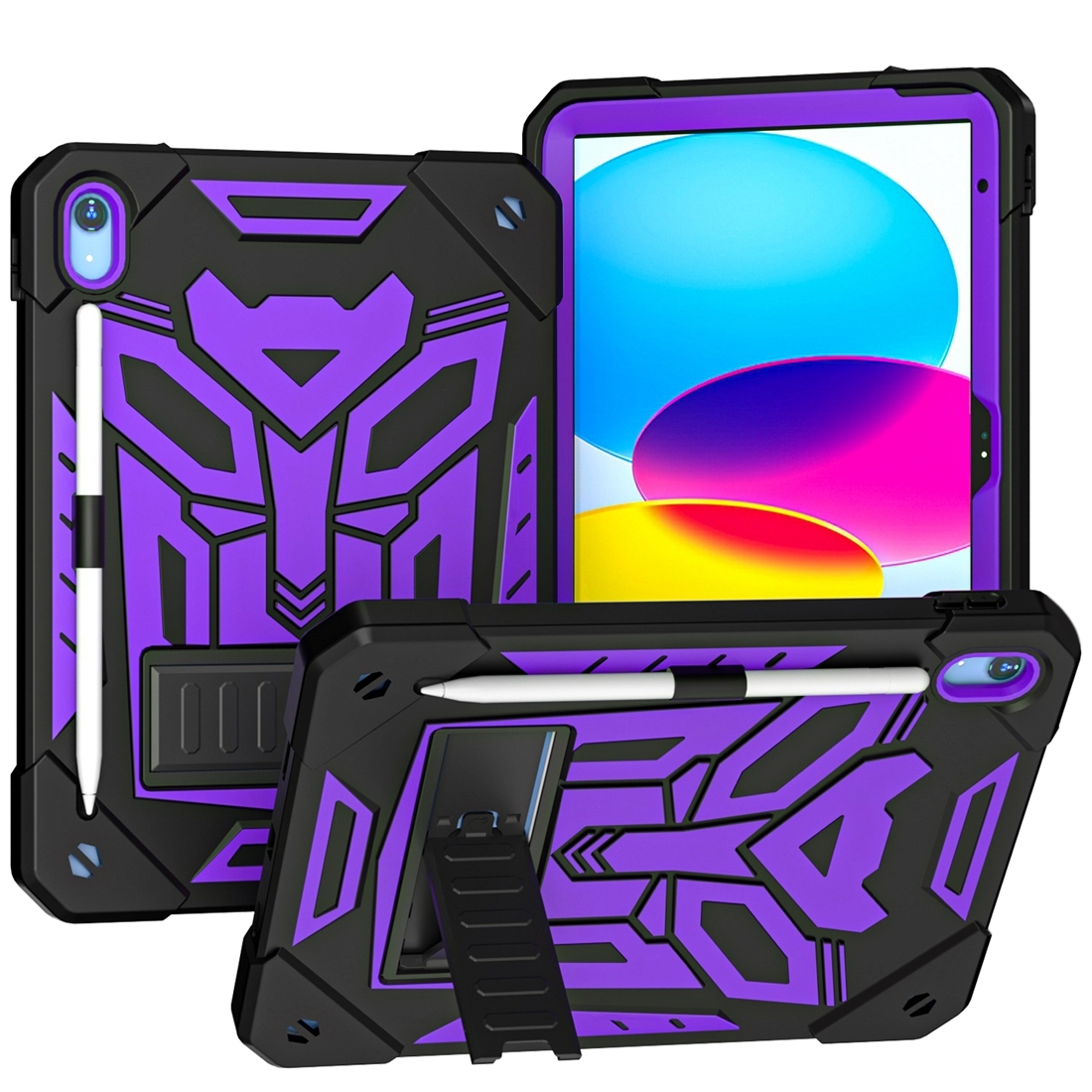 For iPad 2025 / 2022 Bumblebee Silicone + PC Shockproof Tablet Case with Holder(Black Purple) - Shopkiz.com