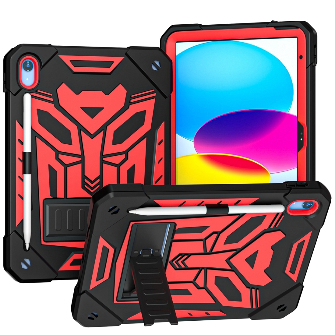 For iPad 2025 / 2022 Bumblebee Silicone + PC Shockproof Tablet Case with Holder(Black Red) - Shopkiz.com