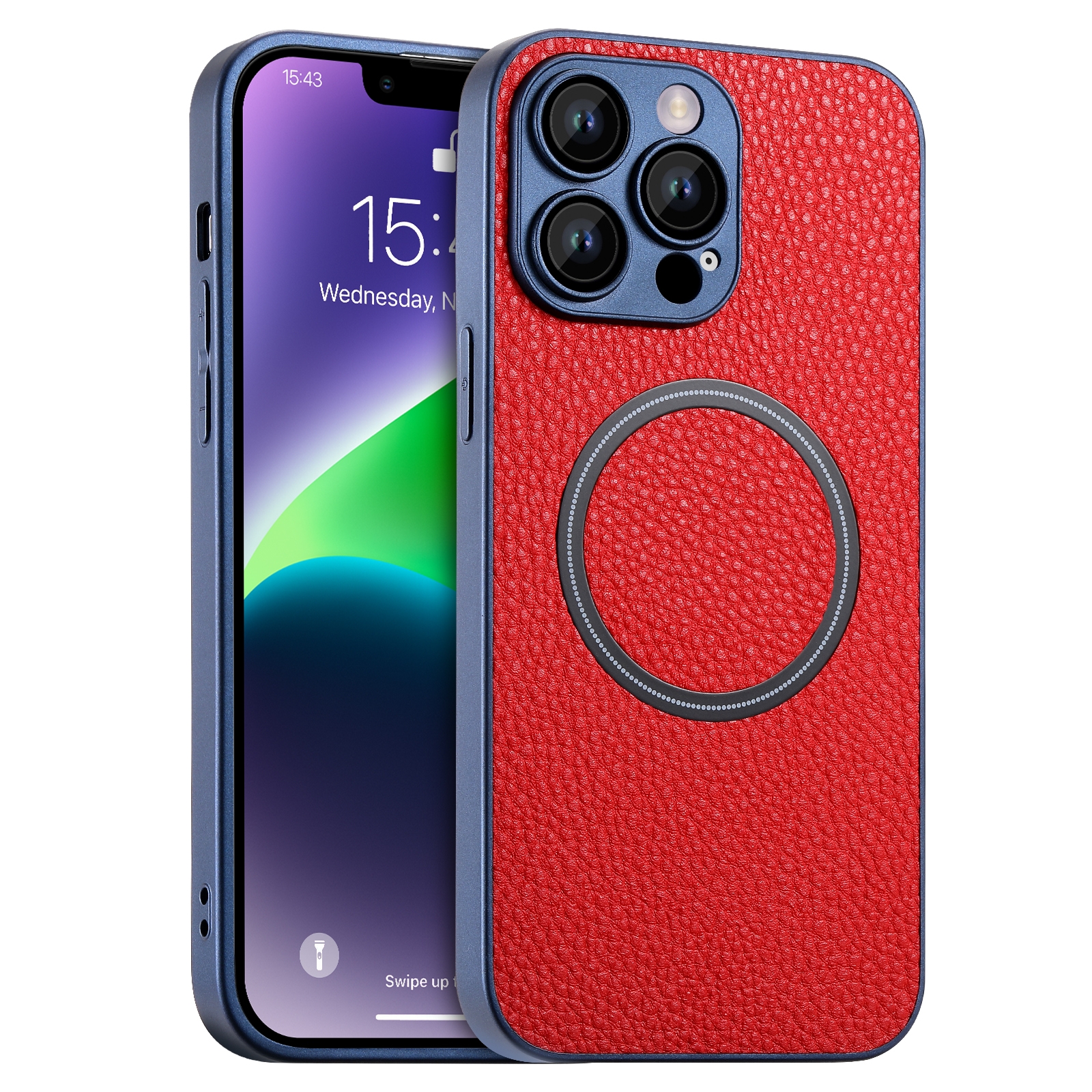 For iPhone 14 Pro Max Skin Feel Litchi Texture MagSafe Magnetic Phone Case(Red) - Shopkiz.com