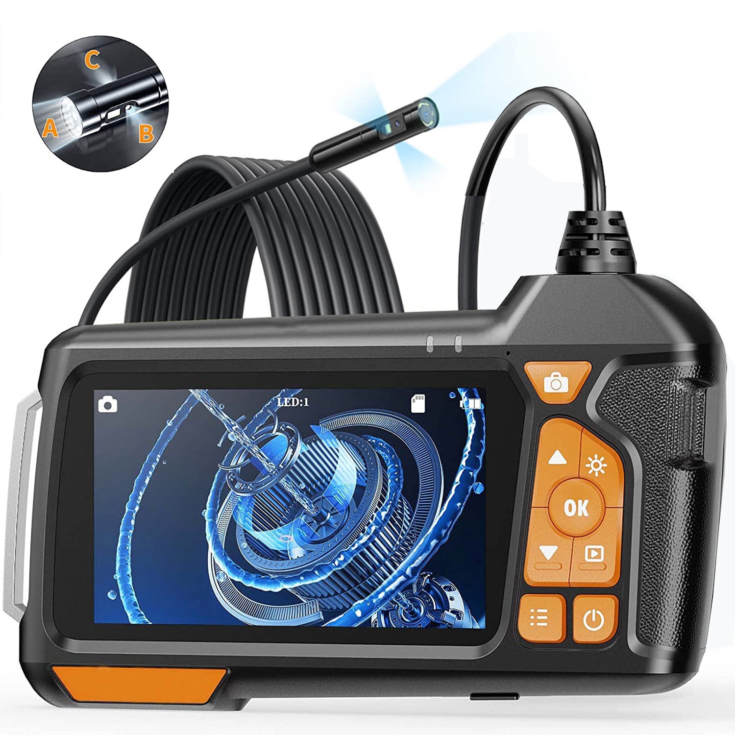M40 8mm 4.5 inch Triple Camera with Screen Endoscope, Length:2m - Shopkiz.com