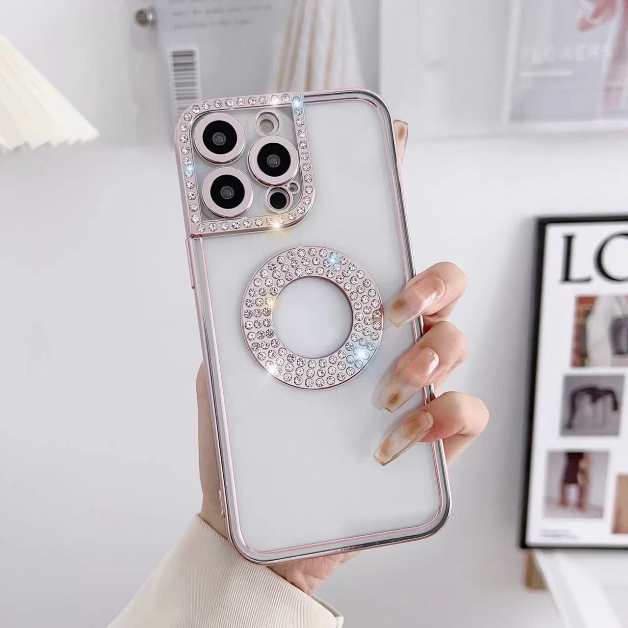 For iPhone 12 Pro Max Electroplated Diamond Phone Case(Rose Gold) - Shopkiz.com
