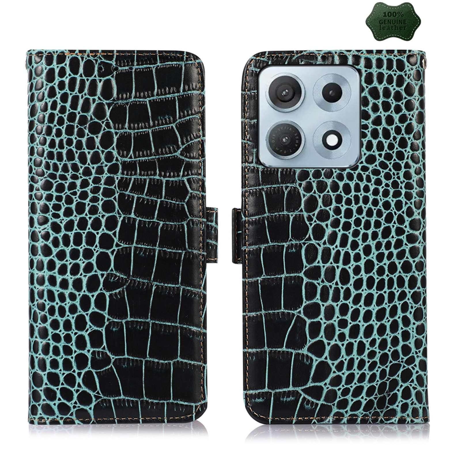 For Motorola Edge 70 Max 5G Crocodile Top Layer Cowhide Leather Phone Case(Green) - Shopkiz.com