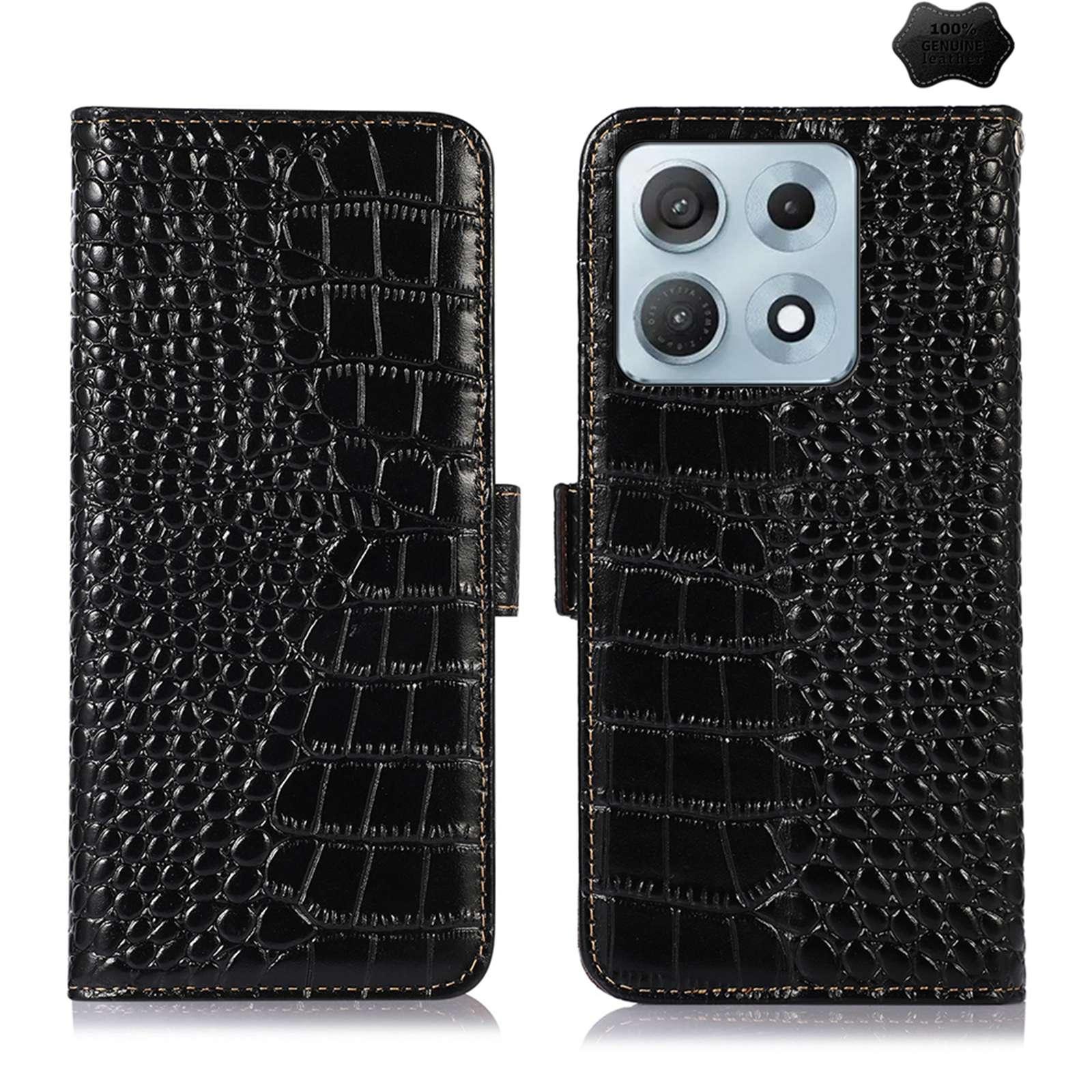 For Motorola Edge 70 Max 5G Crocodile Top Layer Cowhide Leather Phone Case(Black) - Shopkiz.com