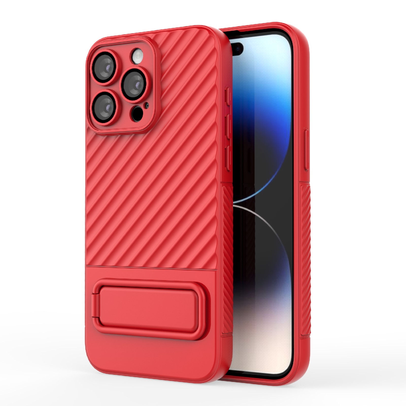 For iPhone 15 Pro Max Wavy Texture TPU Phone Case with Lens Film(Red) - Shopkiz.com