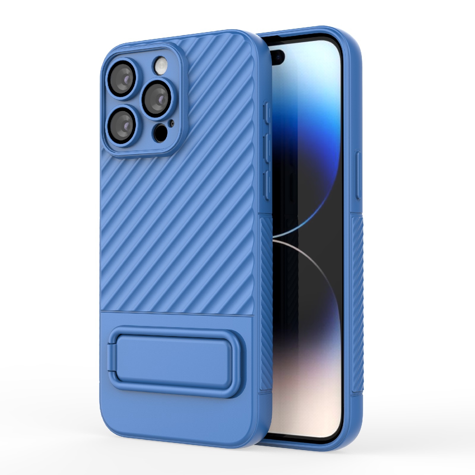 For iPhone 15 Pro Max Wavy Texture TPU Phone Case with Lens Film(Blue) - Shopkiz.com