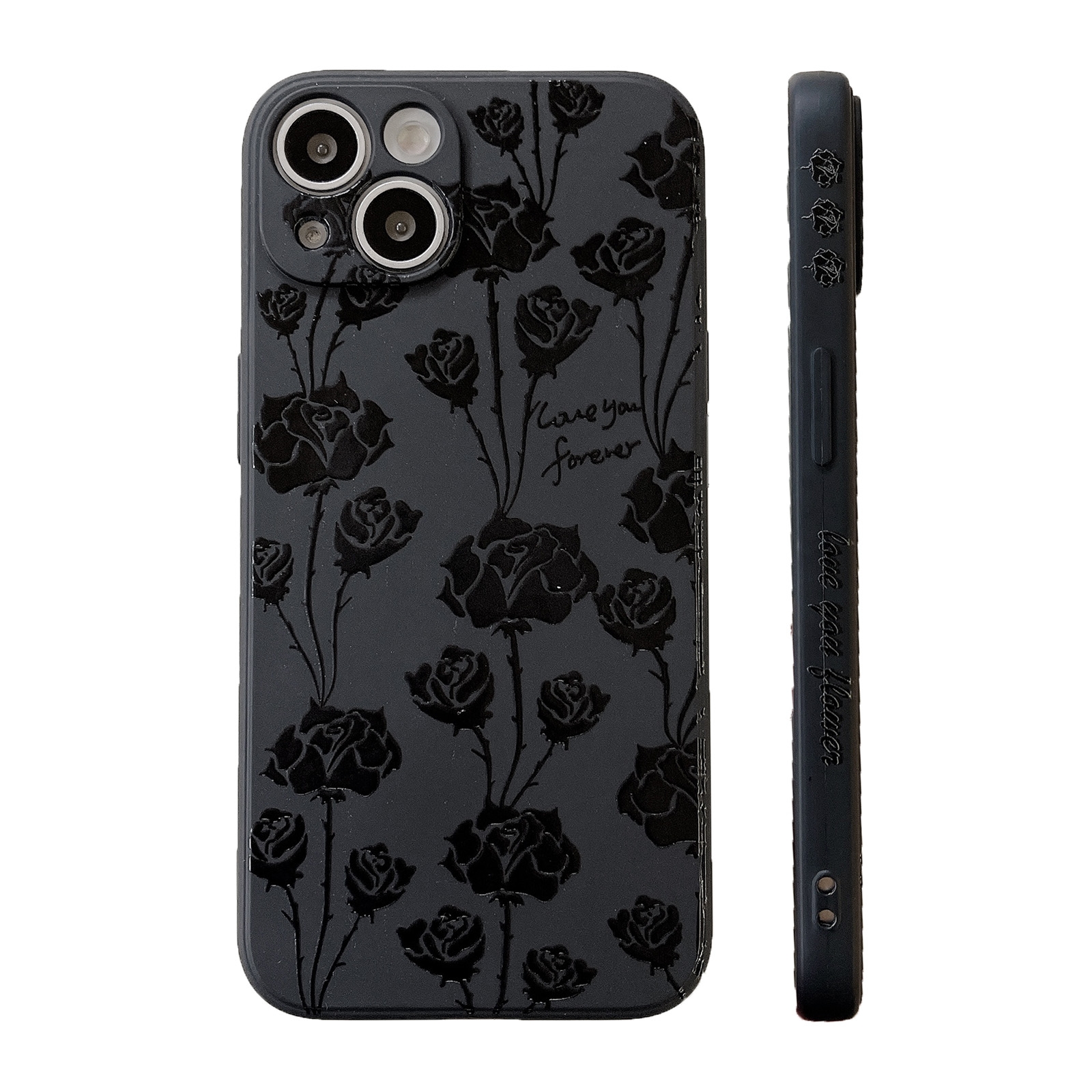 For iPhone 14 Pro Max Side Pattern Magic TPU Phone Case(Black Rose) - Shopkiz.com