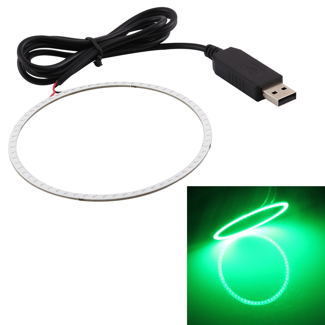 80mm 4W USB Angel Eyes Circles Car Headlight White Light COB LED Lights for Vehicles, Line Length: 95cm(Green Light) - Shopkiz.com