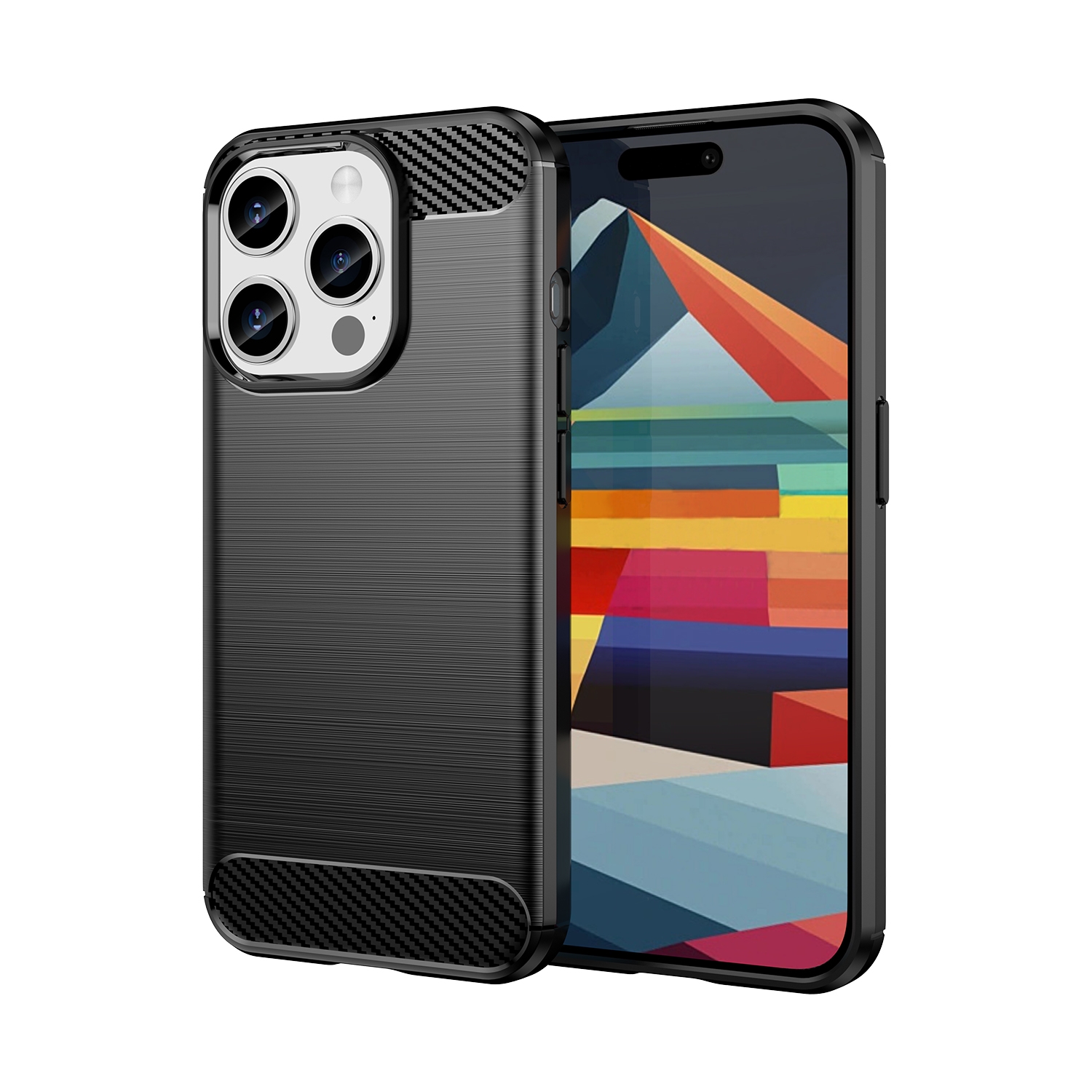 For iPhone 15 Pro Brushed Texture Carbon Fiber TPU Phone Case(Black) - Shopkiz.com