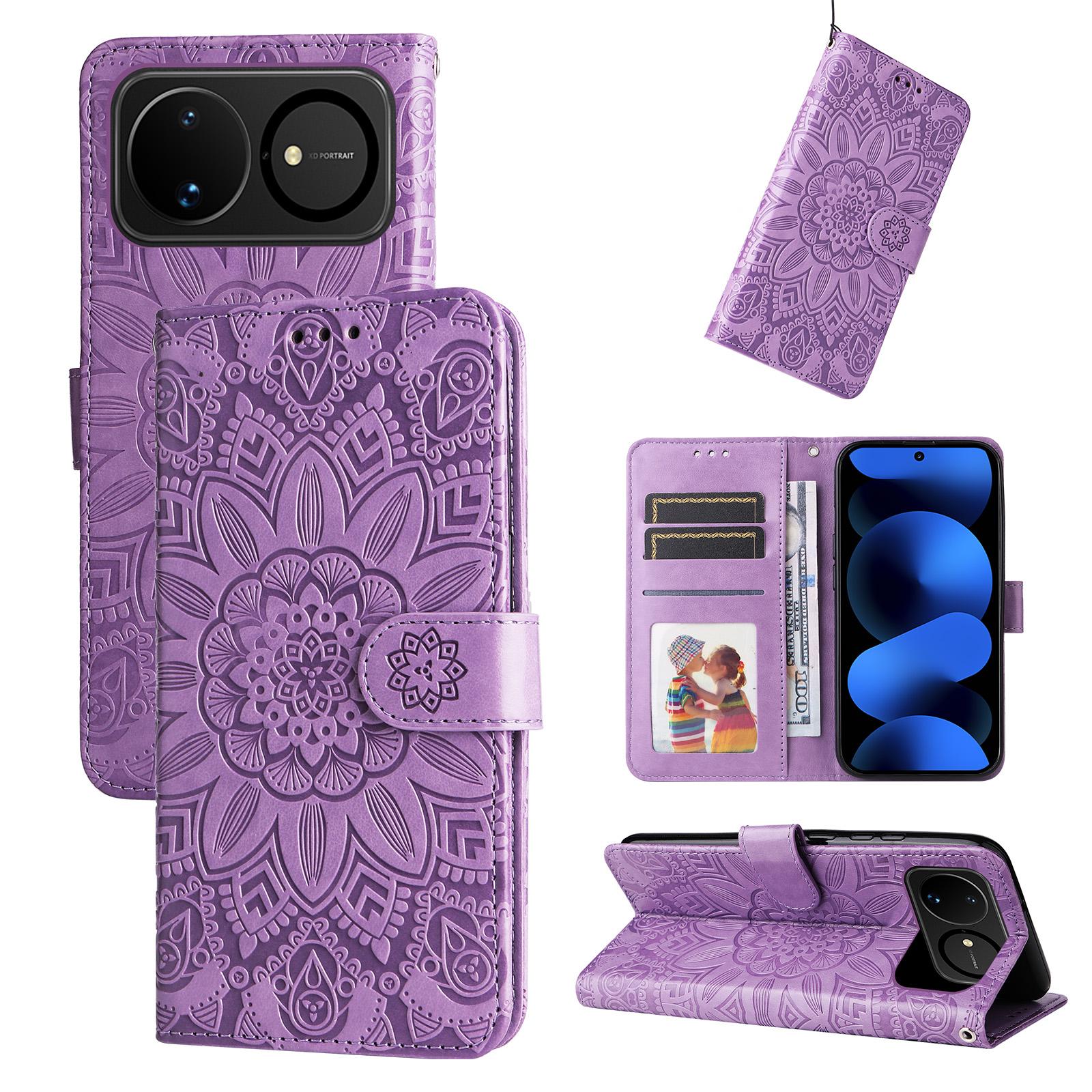 For Huawei nova 16 Embossed Sunflower Leather Phone Case(Purple) - Shopkiz.com