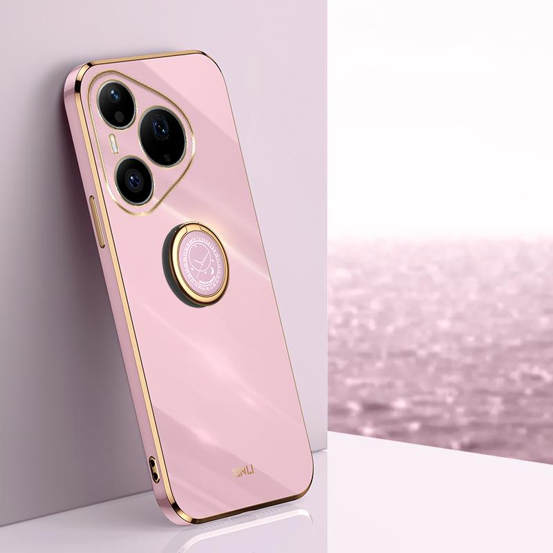 For Huawei Pura 90 Pro 5G XINLI Straight Edge 6D Electroplate TPU Phone Case with Ring Holder(Cherry Purple) - Shopkiz.com