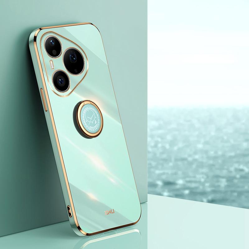 For Huawei Pura 90 Pro 5G XINLI Straight Edge 6D Electroplate TPU Phone Case with Ring Holder(Mint Green) - Shopkiz.com