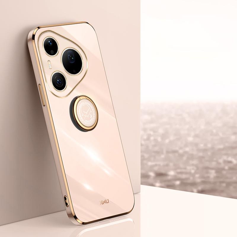 For Huawei Pura 90 Pro Max 5G XINLI Straight Edge 6D Electroplate TPU Phone Case with Ring Holder(Pink) - Shopkiz.com