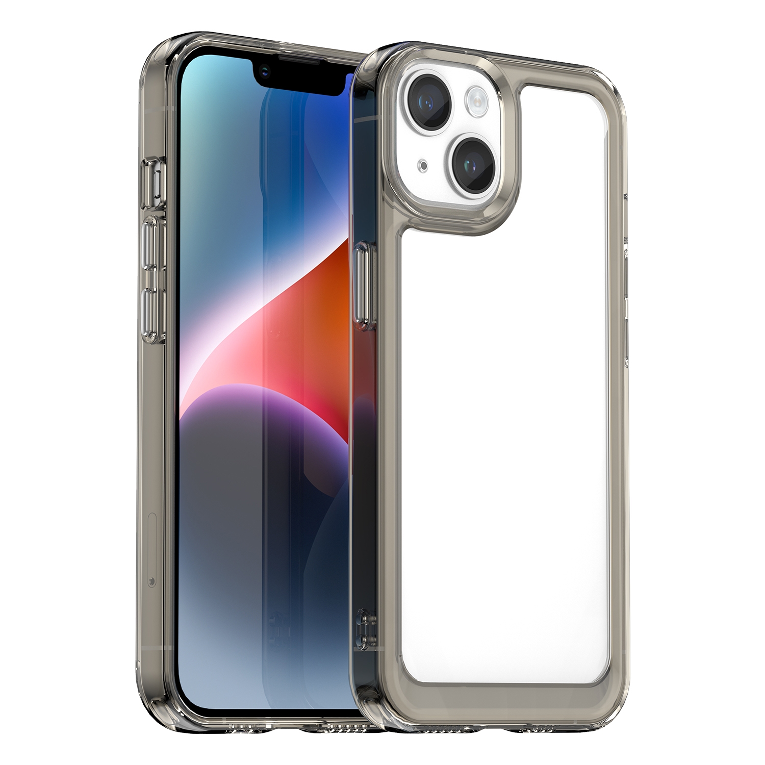 For iPhone 15 Plus Colorful Series Acrylic + TPU Phone Case(Transparent Grey) - Shopkiz.com