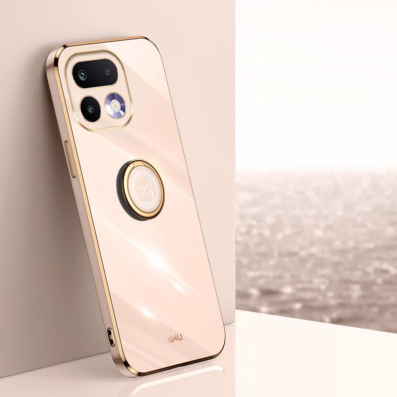 For Realme 16 Pro 5G XINLI Straight Edge 6D Electroplate TPU Phone Case with Ring Holder(Pink) - Shopkiz.com