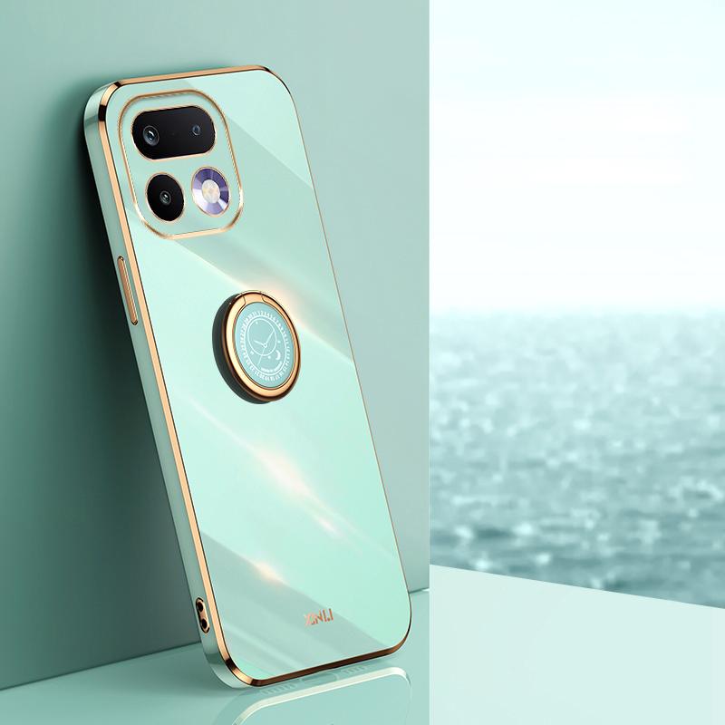 For Realme 16 Pro 5G XINLI Straight Edge 6D Electroplate TPU Phone Case with Ring Holder(Mint Green) - Shopkiz.com